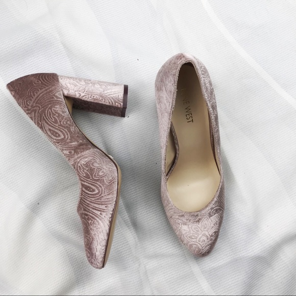 Nine West Shoes - Nine West Velvet Block Heels Baby Pink Size 8.5